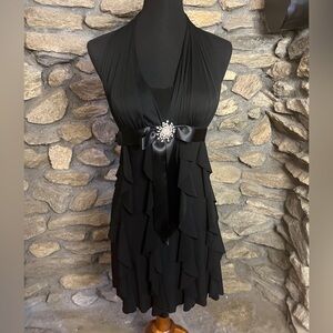 Betsy & Adam Black halter top Dress with Rhinestone Accent
